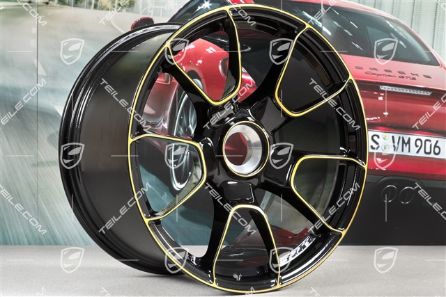 20" Zentralverschluss Felge, 911 Turbo S Exclusive Design, 11,5J x 20 ET56, schwarz/goldgelb
