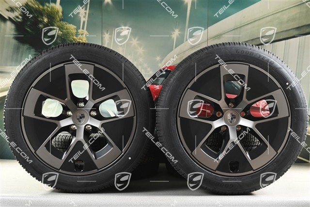 21" Cayenne Turbo Aero winter wheel set, wheel rims 9,5J x 21 ET16 + 11J x 21 ET37 + NEW Goodyear Ultragrip Performance 3 SUV winter tyres 275/45 R21 + 315/40 R21, black satin matt + turbonite