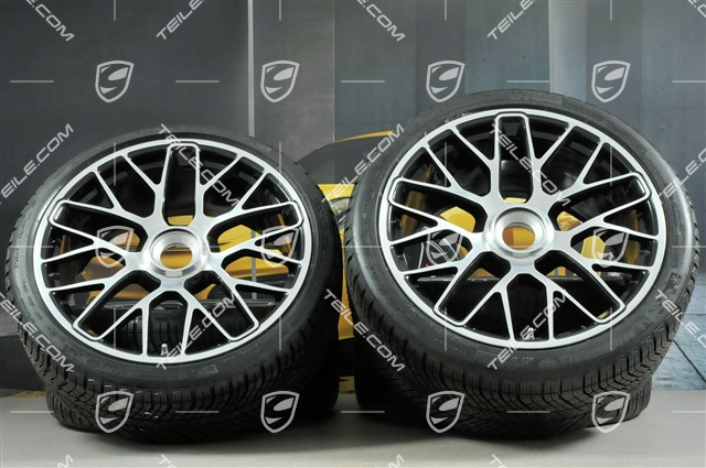 GT3 20" koła zimowe, komplet "Turbo S", centralne mocowanie, felgi 9J x 20 ET51 + 11J x 20 ET59 + NOWE opony zimowe Michelin 245/35 R20+295/30 R20, czujniki RDK