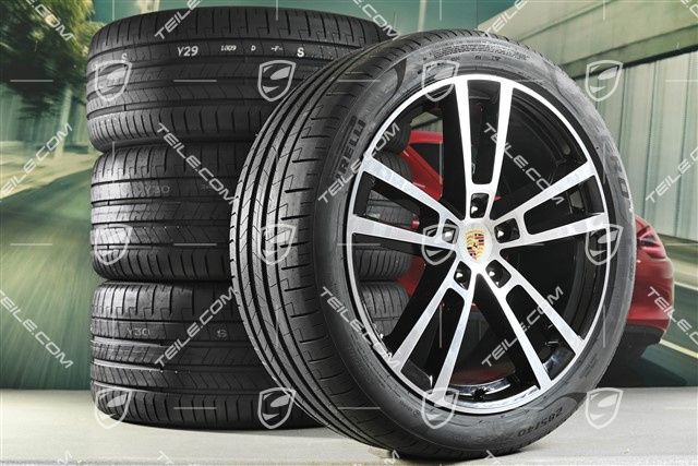 22-inch summer wheel set Cayenne Coupé Sport Design, wheel rims 10J x 22 ET48 +11,5J x 22 ET52 + Pirelli summer tyres 285/40 R22 + 315/35 R22, black high gloss