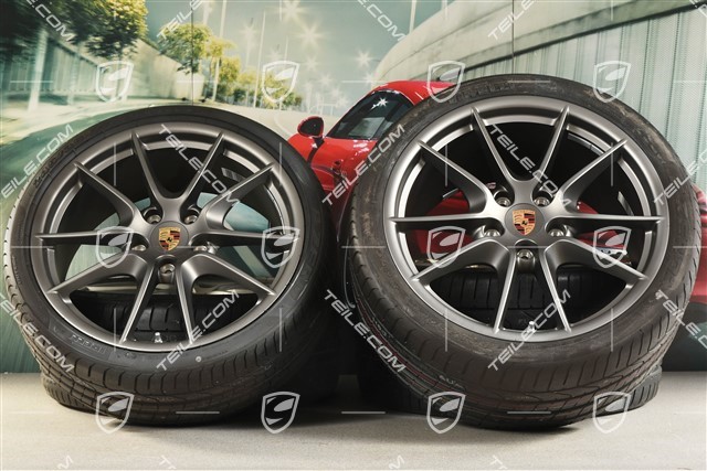 20" Komplet kół letnich Carrera S III, felgi 8,5J x 20 ET51 + 11J x 20 ET52 + NOWE opony letnie Pirelli 245/35 ZR20 + 305/30 ZR20, bez czujników RDK, platinum satynowy półmat