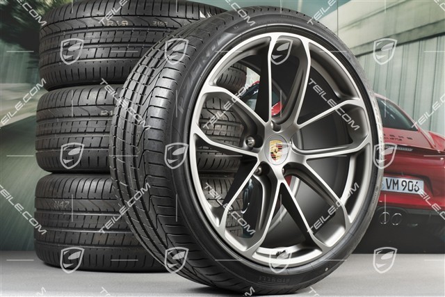 22" Cayenne Coupé GT Sommerräder Satz, Felgen 10J x 22 ET48 + 11,5J x 22 ET52 + NEUE Pirelli P Zero Sommerreifen 285/35 R22 + 315/30 R22, mit RDK-Sensoren
