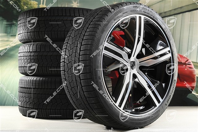 22" Macan Exclusive Design Winterräder Satz, Felgen 9J x 22 ET29 + 11J x 22 ET47 + Continental Winterreifen 255/40 R22 + 295/35 R22, in Schwarz Hochglanz