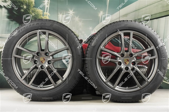 20-inch Cayenne COUPE Sport winter wheel set, rims 9J x 20 ET50 + 10,5J x 20 ET55 + Pirelli winter tyres 275/45 R20 + 305/40 R20, with TPMS, Platinum satin matt
