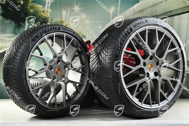 20"+21" RS Spyder Design winter wheel set, wheel rims 8,5J x 20 ET50 + 11J x 21 ET82 + NEW Michelin winter tyres 245/35 R20 + 305/30 R21, with TPMS, Darksilver