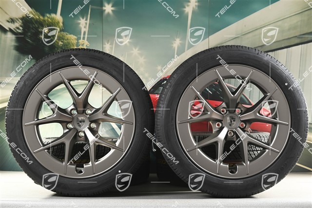 21" koła zimowe Cayenne RS Spyder Design, komplet, felgi 9,5J x 21 ET16 + 11J x 21 ET37 + NOWE opony zimowe Goodyear UltraGrip Performance 3 SUV 275/45 R21 + 315/40 R21, turbonite