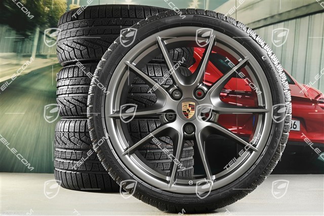 20" Komplet kół zimowych Carrera S (III), 8,5J x 20 ET51 + 11J x 20 ET70 + NOWE opony zimowe Pirelli 245/35 ZR20 + 295/30 ZR20, Platinum, z czujnikami ciśnienia RDK