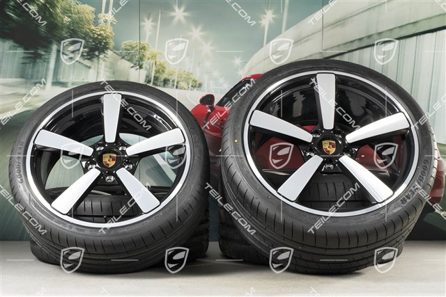 20+21-inch summer wheel set Carrera Exclusive Design, rims 8,5J x 20 ET53 + 11,5J x 21 ET67 + NEW summer tyres 245/35 R20 + 305/30 R21, black high gloss, with TPM
