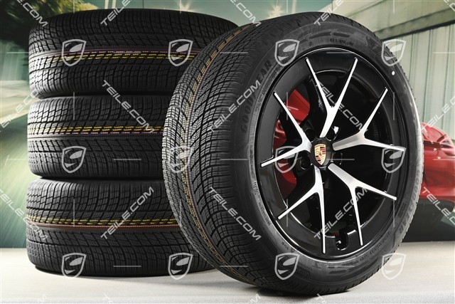 21" koła zimowe Cayenne RS Spyder Design, komplet, felgi 9,5J x 21 ET16 + 11J x 21 ET37 + opony zimowe Goodyear UltraGrip Performance 3 SUV 275/45 R21 + 315/40 R21, czarny wysoki połysk