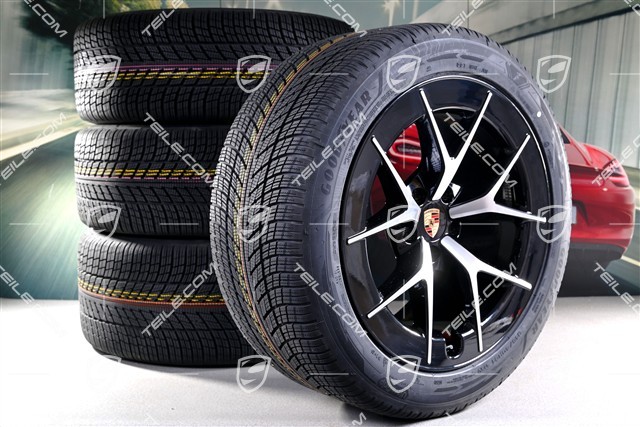 21" Cayenne RS Spyder Design winter wheel set, wheel rims 9,5J x 21 ET16 + 11J x 21 ET37 + Goodyear UltraGrip Performance 3 SUV winter tyres 275/45 R21 + 315/40 R21, black high gloss