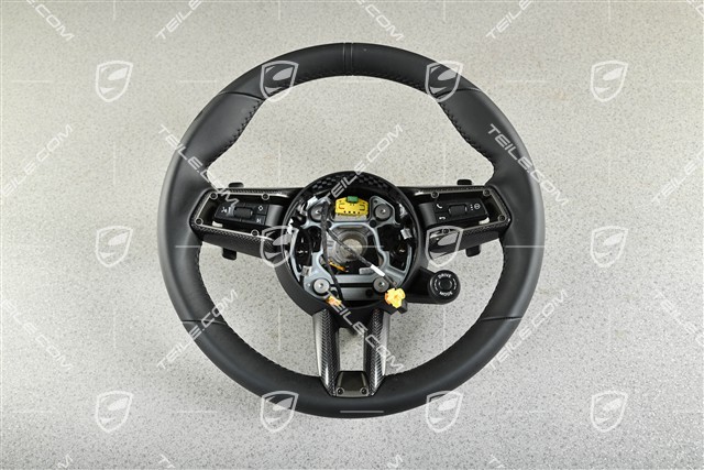 Multifunction steering wheel, sport chrono, heated, black leather/carbon/platinum