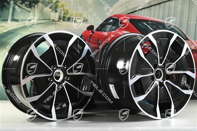 20-inch Turbo Aero Design wheel rim set, 9J x 20 ET54 + 11J x 20 ET60, black high gloss + glossy Surface