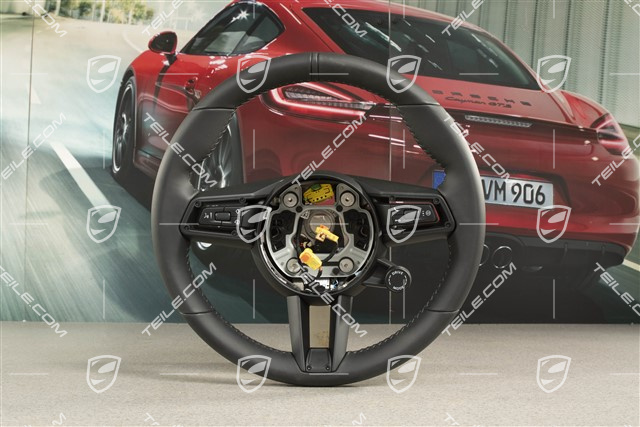 Kierownica sportowa GT, skóra, czarna/czarna, multifunkcyjna, podgrzewana