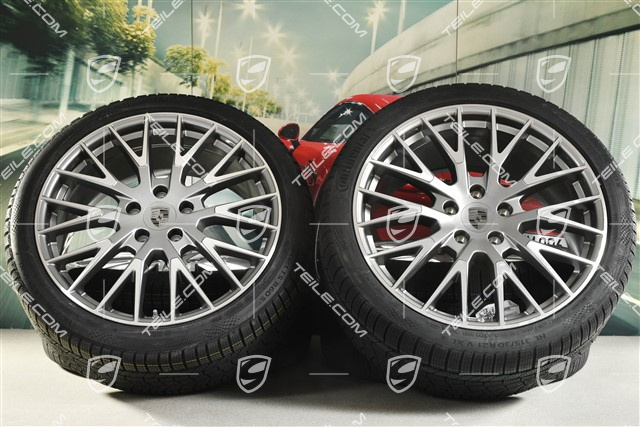 21" Panamera Exclusive Design Winterräder Satz, Felgen 9,5J x 21 ET71 + 10,5J x 21 ET71 + NEUE Continental Winter Contact TS860 S Winterreifen 275/35 R21 + 315/30 R21, Platinsilber