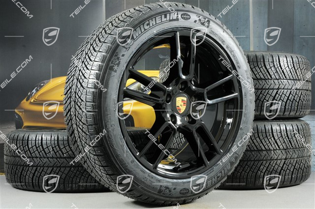 19" Koła zimowe, komplet "Panamera", felgi 9J x 19 ET64 + 10,5 J x 19 ET62 + NOWE opony zimowe Michelin Pilot Alpin 4 265/45 R19 + 295/40 R19, czarny wysoki połysk