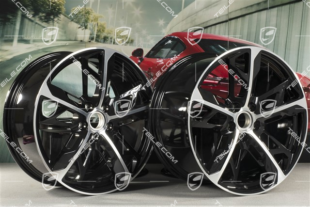 21" Wheel rim set Cross Turismo Design, 9,5J x 21 ET60 + 11,5J x 21 ET66, black high gloss + glossy Surface
