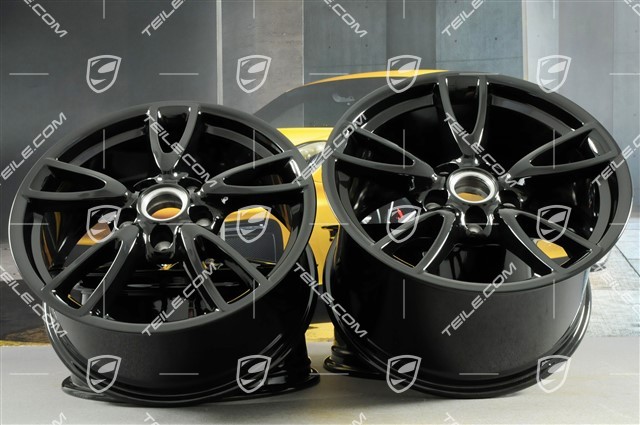 18-inch Carrera IV wheel set, 8J x 18 ET57 + 11J x 18 ET51, C4 / C4S, black high gloss