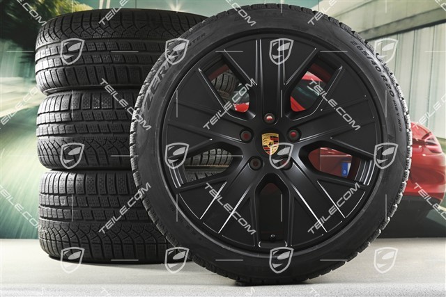 20" Turbo Aero Winterräder Satz, Felgen 9J x 20 ET54 + 11J x 20 ET60 + Pirelli Winterreifen 245/45 R20 + 285/40 R20, in Schwarz Seidenmatt