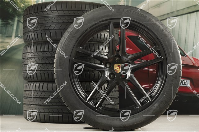 20" Turbo Sommerräder Satz, Felgen 9J x 20 ET26 + 10J x 20 ET19 + Michelin Sommerreifen 265/45 R20 + 295/40 R20, Schwarz seidenmatt, mit RDK-Sensoren
