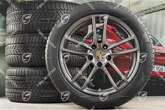 20-inch Cayenne COUPE Sport winter wheel set, rims 9J x 20 ET50 + 10,5J x 20 ET55 + NEW Pirelli winter tyres 275/45 R20 + 305/40 R20, with TPMS, Platinum satin matt