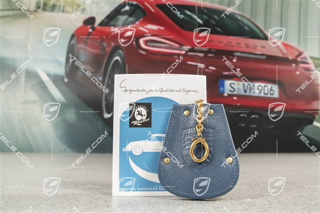 Key case, REUTTER logo + Porsche crest, leather in blue