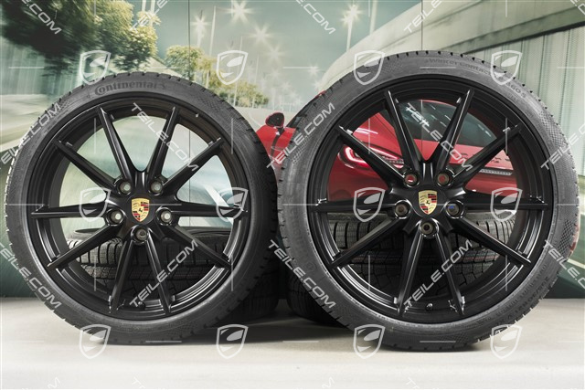 20"+21" Carrera S Winterräder Satz, Felgen 8,5J x 20 ET53 + 11J x 21 ET66 + NEUE Continental Winterreifen 245/35 R20 + 295/30 R21, in Schwarz Seidenmatt
