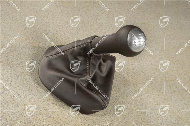 Gałka zmiany biegów, Cocoa, Skóra / aluminium, 6 biegów manual