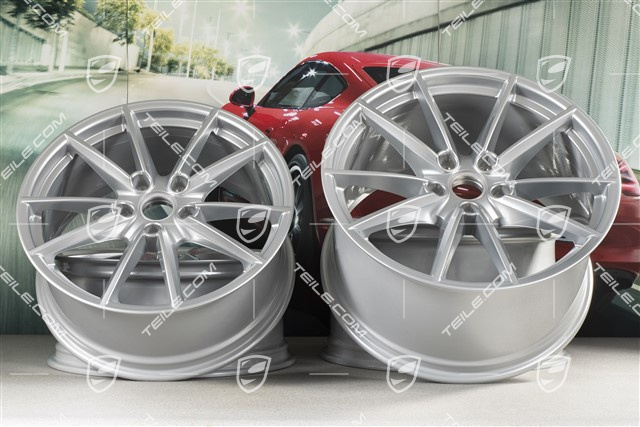 20+21" Komplet felg Carrera S, felgi: przednie 8,5J x 20 ET53 + tylne 11,5J x 21 ET67, srebrny brylantowy chrom