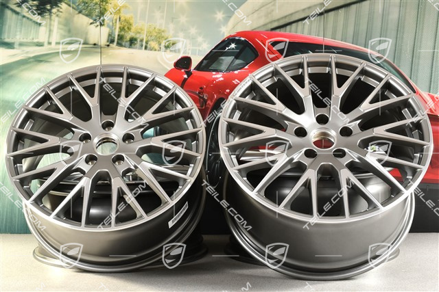 21" Komplet felg Panamera Exclusive Design, 9,5J x 21 ET71 + 11,5J x 21 ET69, platynowo srebrny metalik