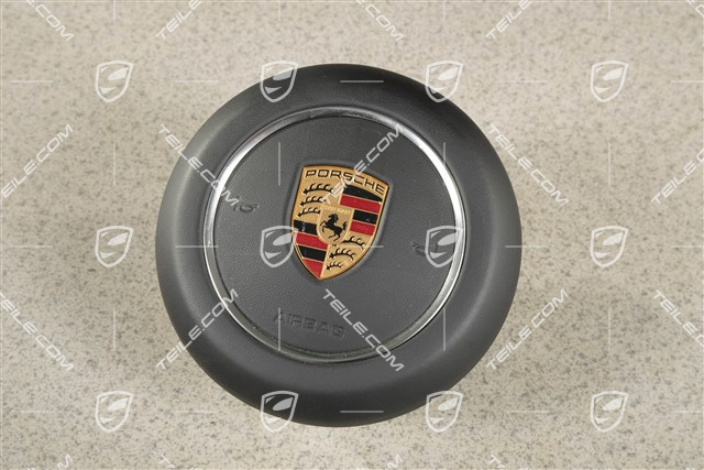 Airbag unit, steering wheel, Leather, Black