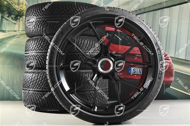20"+21" koła zimowe GT3 / GT3RS, komplet, felgi montowane centralnie 9J x 20 ET43 + 11,5J x 21 ET46 + NOWE opony zimowe Michelin Pilot Alpin 5 245/35 R20 + 305/30 R21, czarny wysoki połysk