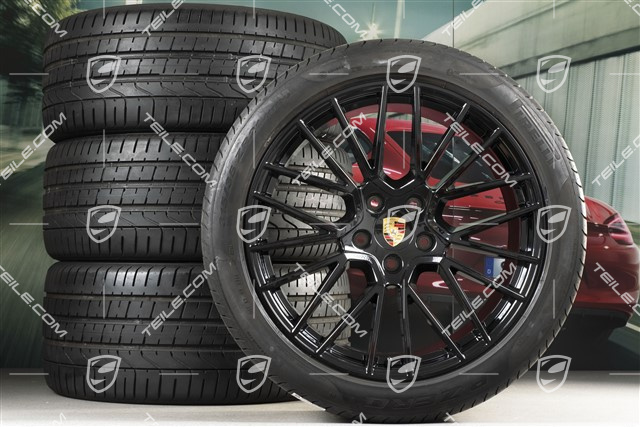 21-inch Cayenne RS Spyder summer wheel set, rims 9,5J x 21 ET46 + 11,0J x 21 ET58 + Pirelli P Zero summer tyres 285/40 R21 + 315/35 R21, with TPMS, black high gloss