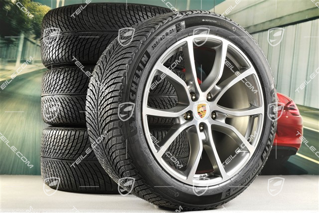 21" Cayenne Exclusive Design Winterräder Satz, Felgen 9,5J x 21 ET46 + 11,0J x 21 ET58 + NEUE Michelin Winterreifen 285/45 R21 + 305/40 R21, mit RDK-Sensoren