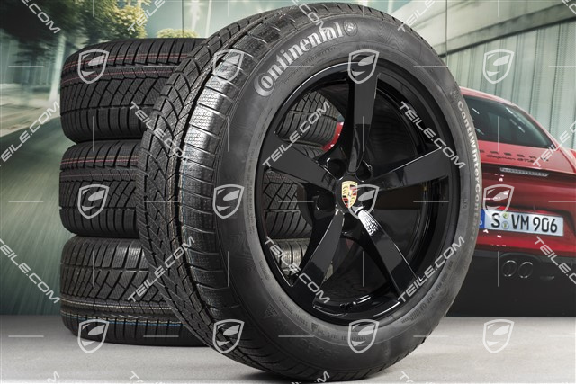 18" "Macan" koła zimowe komplet, felgi 8J x 18 ET21 + 9J x 18 ET21, opony zimowe Continental ContiWinterContact 235/60 ZR 18 + 255/55 ZR 18, z czujnikami ciśninia, czarny wysoki połysk