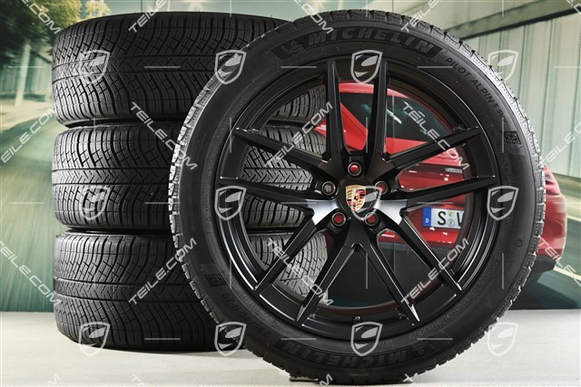 20" "Macan S" Winterräder Satz, Felgen 9J x 20 ET26 + 10J x 20 ET19, Michelin Winterreifen 265/45 R20 + 295/40 R20, mit RDK-Sensoren, schwarz seidenmatt