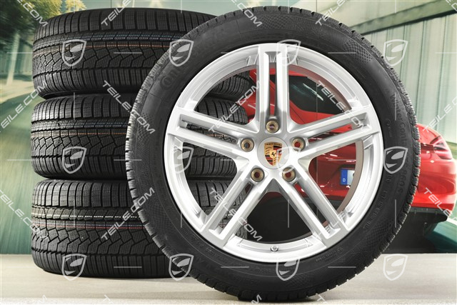 19" Panamera Winterräder Satz, Felgen 9J x 19 ET64 + 10,5J x 19 ET62 + Continental Winter Contact TS860 S Winterreifen 265/45 R19 + 295/40 R19, in Silber