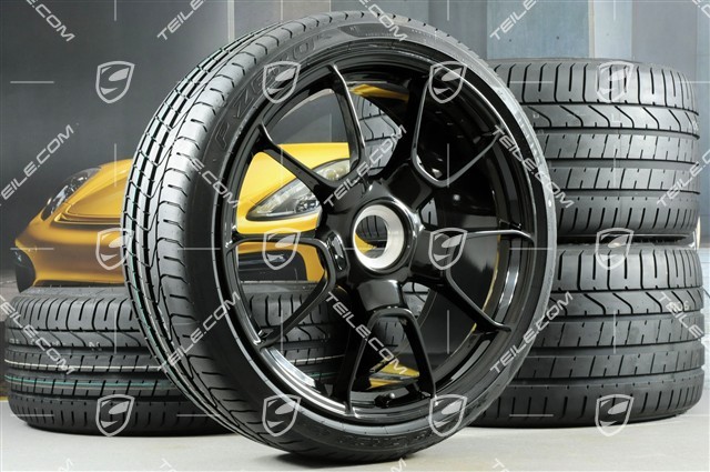 20" Sommerräder 911 Turbo S Exclusive Design, Felgen 11,5J x 20 ET56 + 9J x 20 ET51 + NEUE Sommerreifen 305/30 ZR20 + 245/35 ZR20, Schwarz Hochglanz