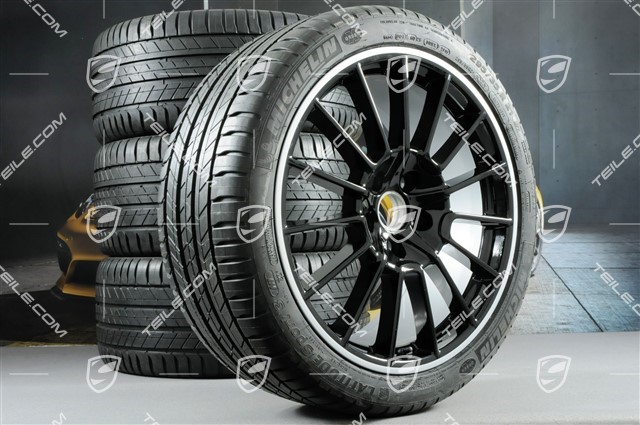 21" Cayenne SportPlus summer wheels set, rims 10J x 21 ET50 + 10J x 21 ET45 + Michelin summer tyres 295/35 R21, with TPMS, black high gloss