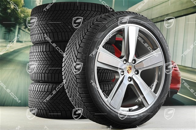 22-inch winter wheel set Cayenne Exclusive Design Sport, wheel rims 10J x 22 ET48 +11,5J x 22 ET52 + NEW Pirelli winter tyres 285/40 R22 + 315/35 R22, Platin Silver