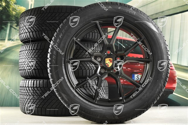20" Cayenne S Winterräder Satz, Felgen 9J x 20 ET50 + 10,5J x 20 ET64 + Pirelli Winterreifen 255/55 R20 + 295/45 R20, mit RDK-Sensoren, Schwarz Seidenmatt