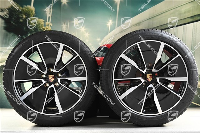 21" Koła zimowe Turbo, komplet, felgi 8,5J x 21 ET27 + 10,5J x 21 ET47 + opony zimowe Continental 255/45 R21 + 285/40 R21, czarny wysoki połysk