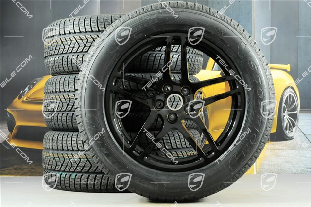 18" "Macan S" koła zimowe komplet, felgi 8J x 18 ET21 + 9J x 18 ET21 + NOWE opony zimowe 235/60 ZR 18 + 255/55 ZR 18, z czujnikami ciśnienia, czarny wysoki połysk