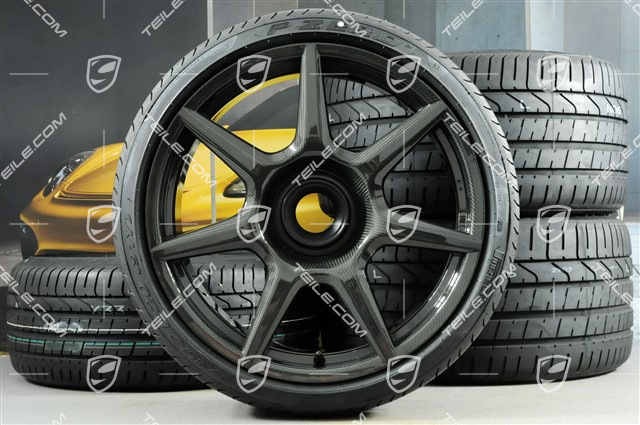 20" 911 Turbo Carbon Sommerräder Satz, Felgen 9J x 20 ET51 + 11,5J x 20 ET56 + Sommerreifen 245/35 R20 + 305/30 R20, mit RDK-Sensoren
