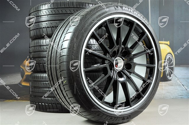 20" Panamera Sport Sommerräder Satz, Felgen 9,5J x 20 ET65 + 11,5J x 20 ET63 + NEUE Michelin Sommerreifen 255/40 ZR20 + 295/35 ZR20, in Schwarz, mit RDK