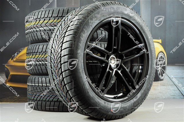 19" "Macan Turbo" Winterräder Satz, Felgen 8J x 19 ET21 + 9J x 19 ET21 + NEUE Dunlop Winterreifen 235/55 R19 + 255/50 R19, mit RDK-Sensoren, schwarz hochglanz