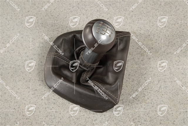 Gałka zmiany biegów, Cocoa, Skóra / aluminium, 6 biegów manual