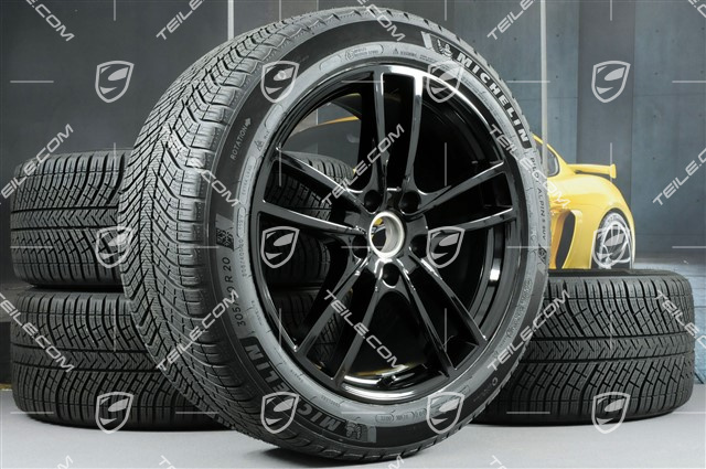 20" koła zimowe Cayenne COUPE Sport, komplet, felgi 9J x 20 ET50 + 10,5J x 20 ET55 + opony zimowe Michelin 275/45 R20 + 305/40 R20, z czujnikami ciśnienia, czarny wysoki połysk