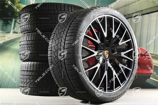 21" Panamera Exclusive Design Koła zimowe, komplet, felgi 9,5J x 21 ET71 + 10,5J x 21 ET71 + opony zimowe Continental Winter Contact TS860 S 275/35 R21 + 315/30 R21, czarny wysoki połysk