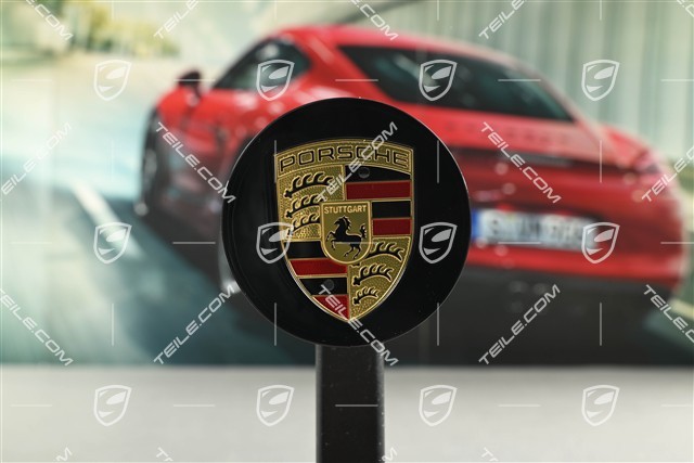 Radkappe, rund, konkav, mit farbigem Porsche-Wappen, Moonlight Blue Metallic