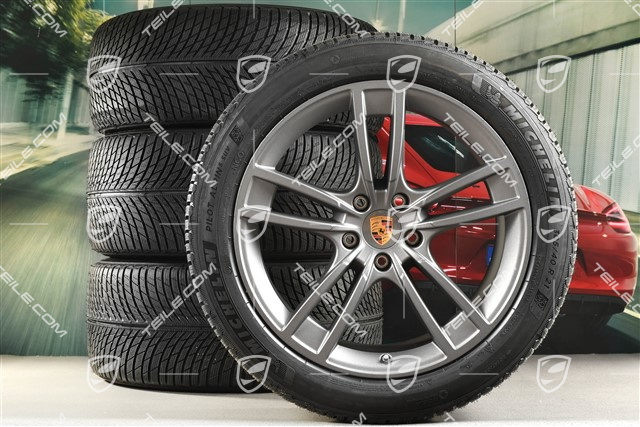 21" Cayenne COUPÉ Turbo II Design Winterräder Satz, Felgen 9,5J x 21 ET46 + 11,0J x 21 ET49 + NEUE Michelin Winterreifen 275/40 R21 + 305/35 R21, mit RDK-Sensoren, Vesuvgrau
